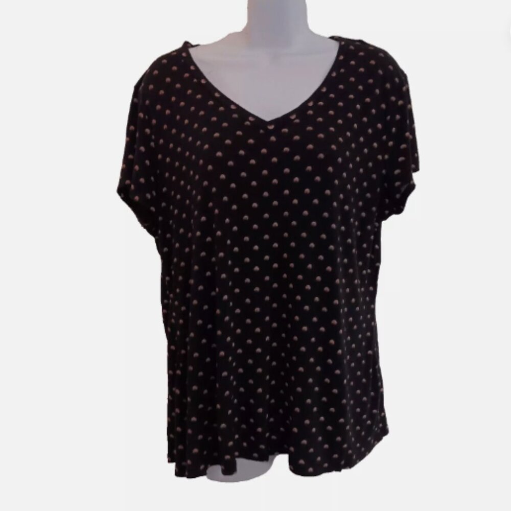 Apt 9 Modern Essentials‎ V-neck womens XL top short sleeve polka dot